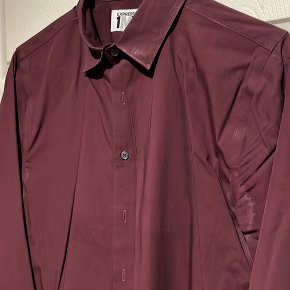 Express Men 1MX Slim Fit Dress Shirt - Maroon - Picture 5 of 5